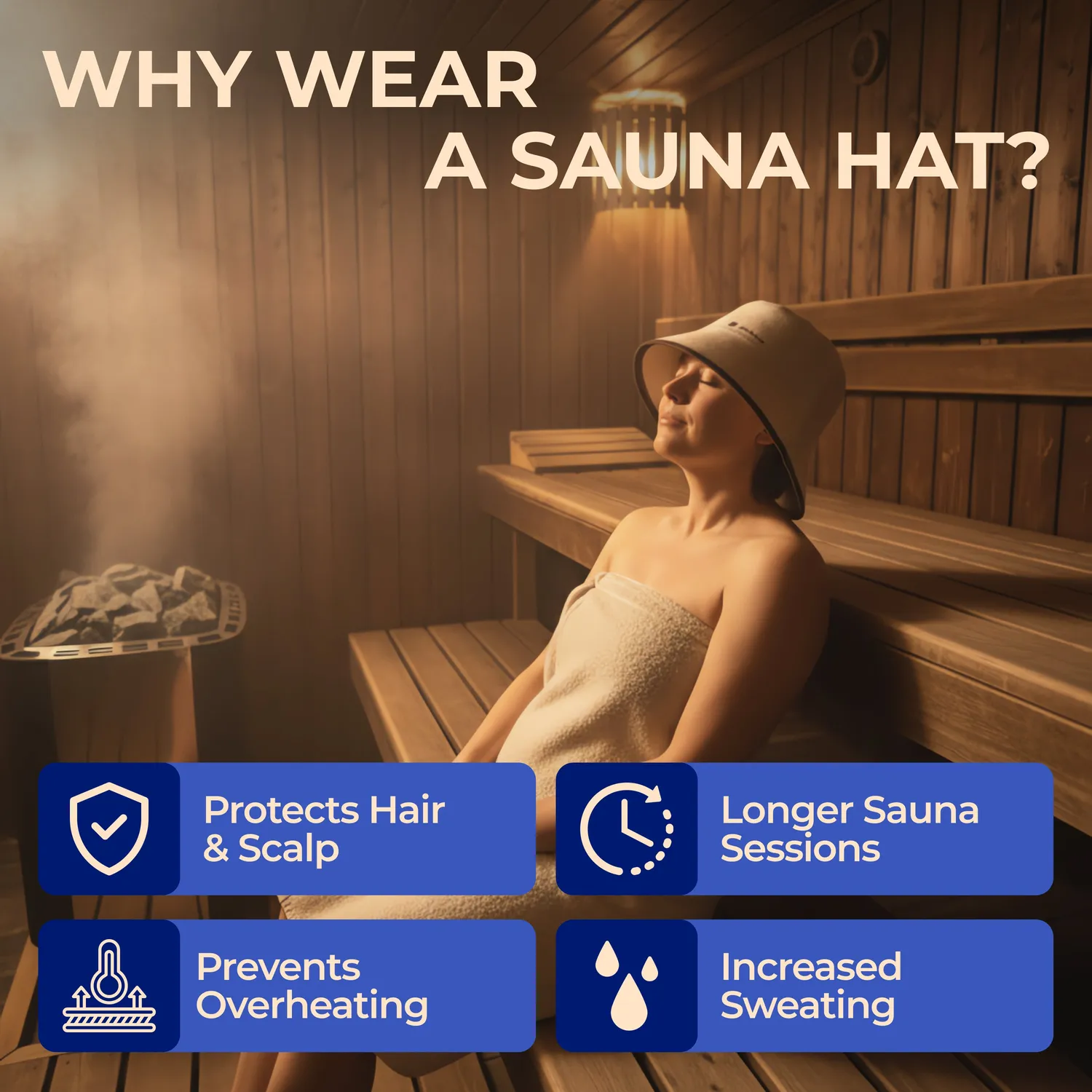 SAUNOM Havu Classic Saunahut Wolle Kopfschutz